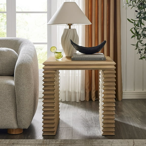 Modway Canto Square 24" Stacked Design End Table in Weathered Oak by Modway