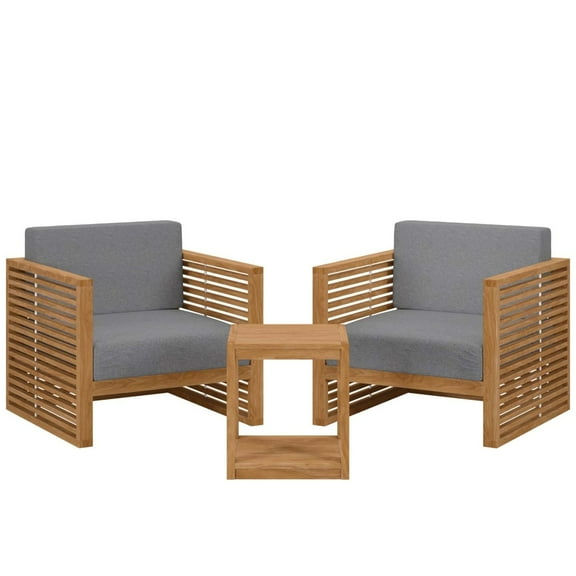 Modway Carlsbad 3-Piece Teak Wood Outdoor Patio Set in Natural/Gray