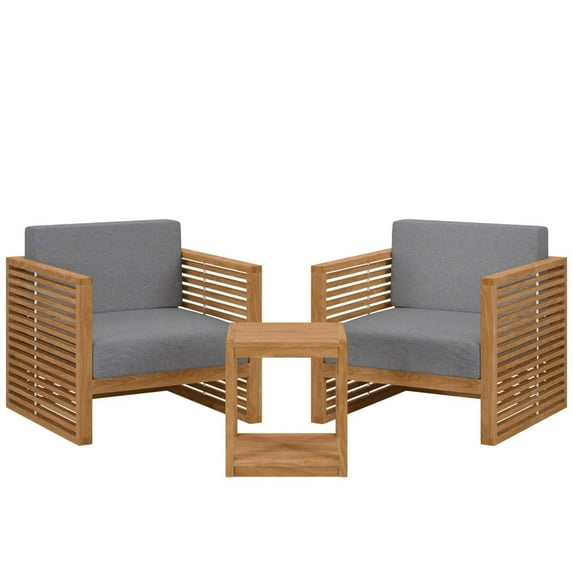 Modway Carlsbad 3-Piece Teak Wood Outdoor Patio Set in Natural/Gray
