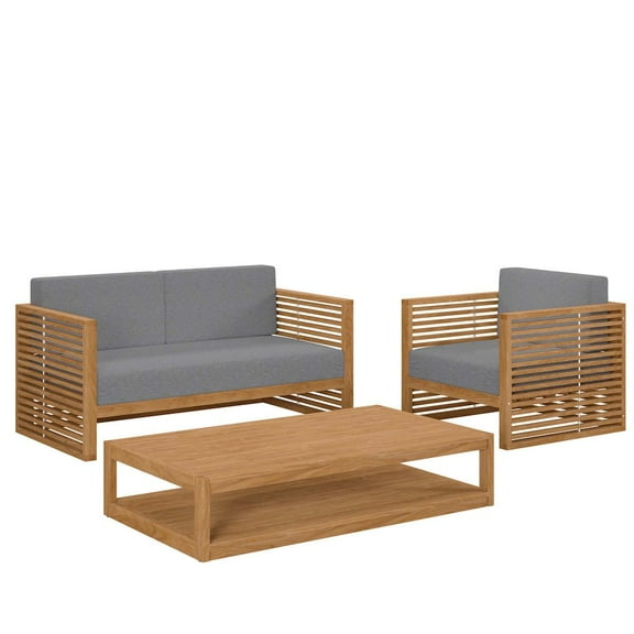 Modway Carlsbad 3-Piece Teak Wood Outdoor Patio Set in Natural and Gray
