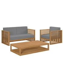 Modway Carlsbad 3-Piece Teak Wood Outdoor Patio Set in Natural and Gray