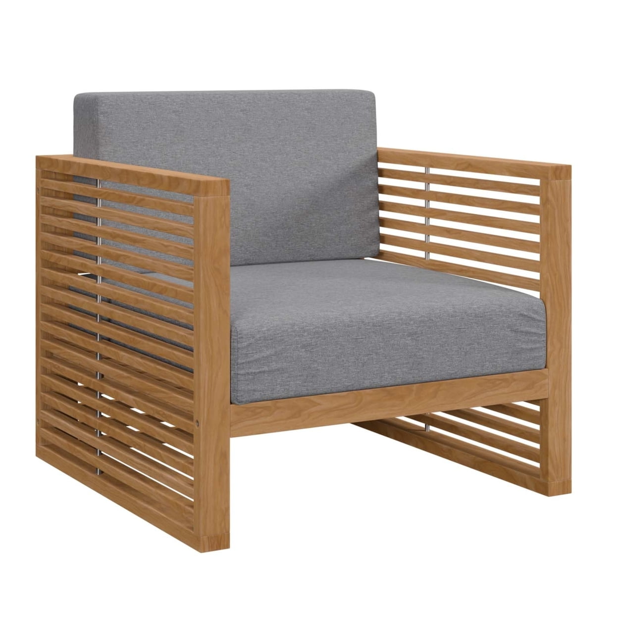 Gray and Natural Teak Wood Outdoor Armchair with Cushions