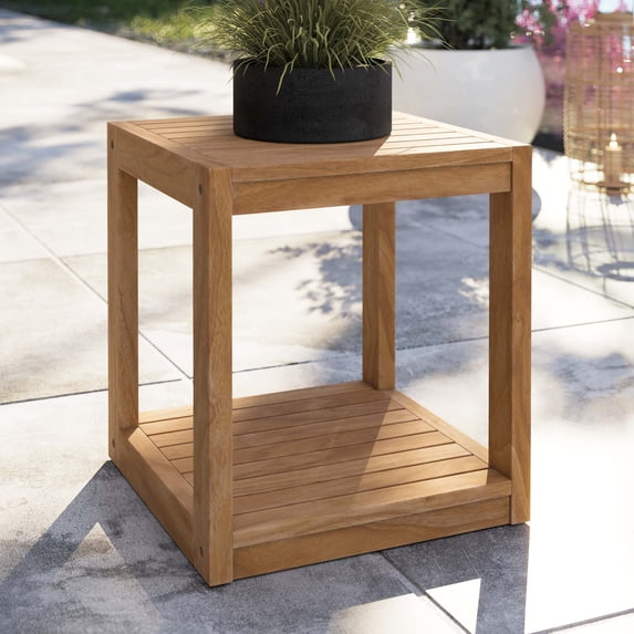 Modway Carlsbad Teak Wood Outdoor Patio Side Table in Natural