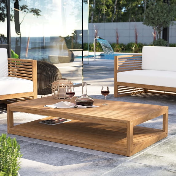 Modway Carlsbad Teak Wood, Plastic Coffee Table, Natural