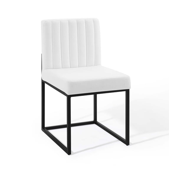 Modway Carriage Channel Tufted Sled Base Upholstered Fabric Dining Chair in Black White