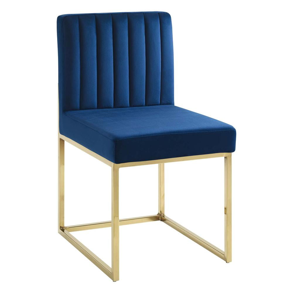 Navy Velvet Upholstered Side Chair with Gold Metal Frame