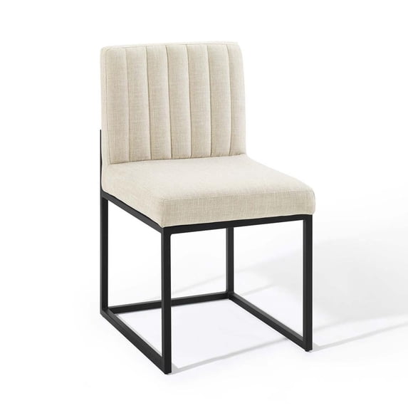 Modway Carriage Channel Tufted Sled Base Upholstered Fabric Dining Chair in Black Beige
