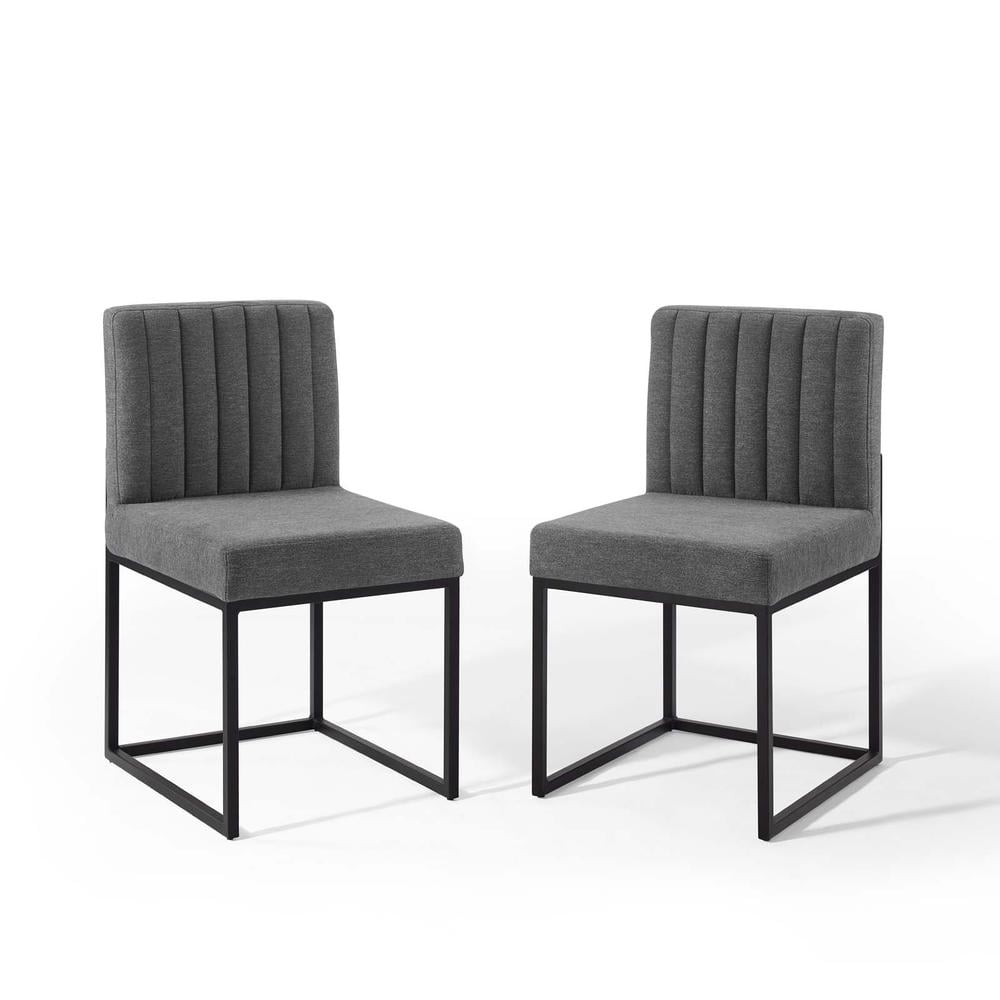 Charcoal Black Channel-Tufted Upholstered Metal Side Chair