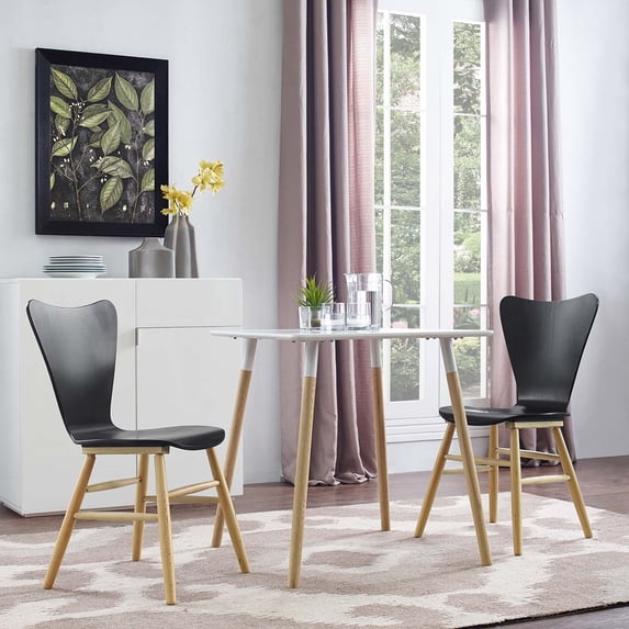 Modway Cascade 17.5" Modern Style Wood Dining Chair in Black (Set of 2)