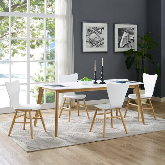 Modway Cascade 17.5" Modern Style Wood Dining Chair in White (Set of 4)