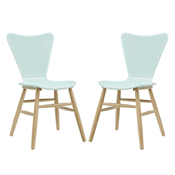 Modway Cascade 17.5" Modern Style Wood Dining Chair in Light Blue (Set of 2)
