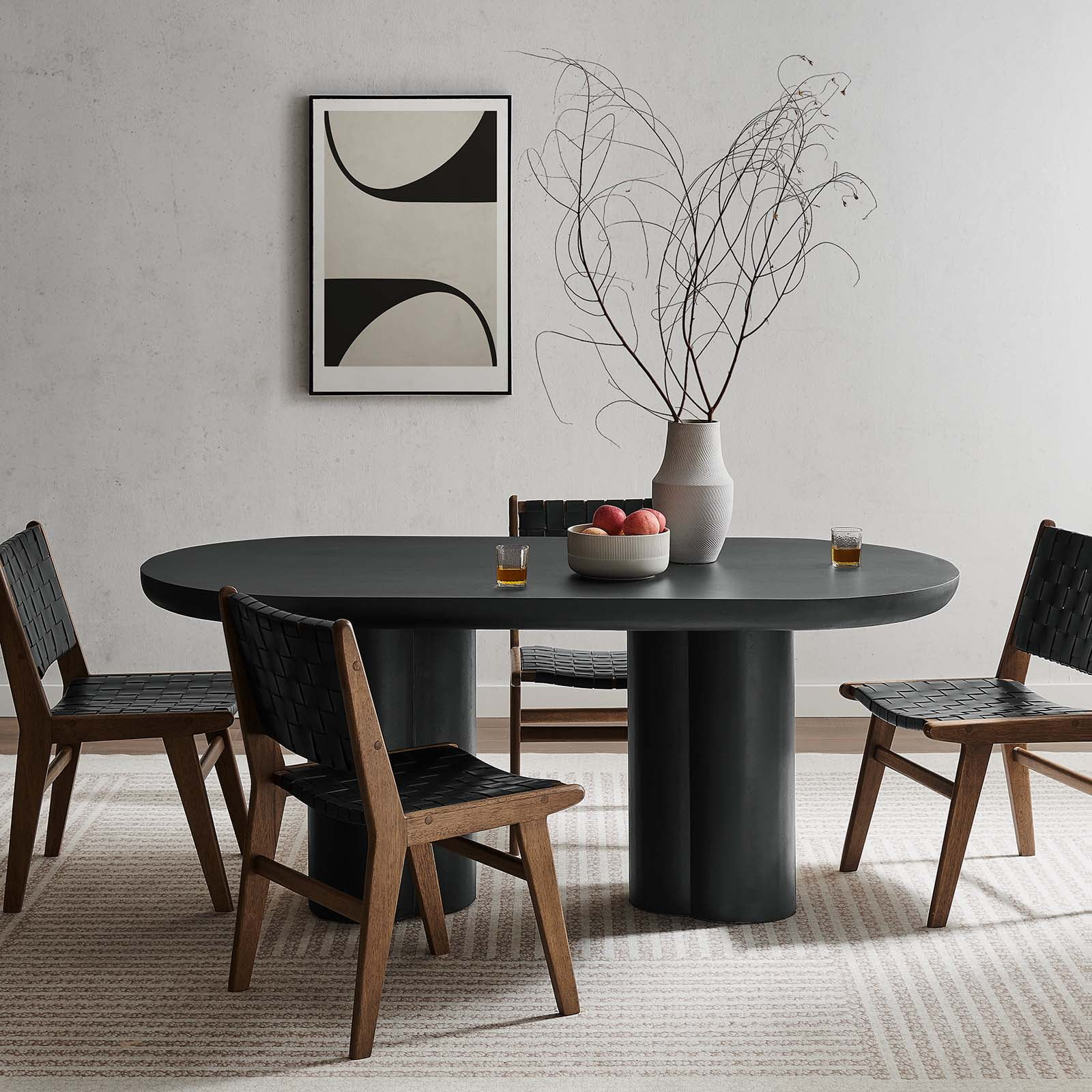 Caspian 72" Black Oval Concrete Dining Table with Double Pedestal Base
