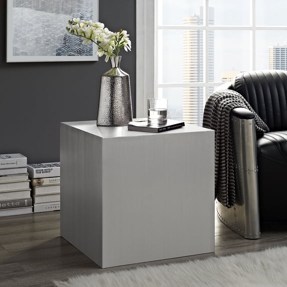 Modway Cast Stainless Steel Side Table in Silver