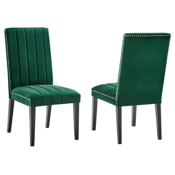 Modway Catalyst Performance Velvet Dining Side Chairs - Set of 2, Green