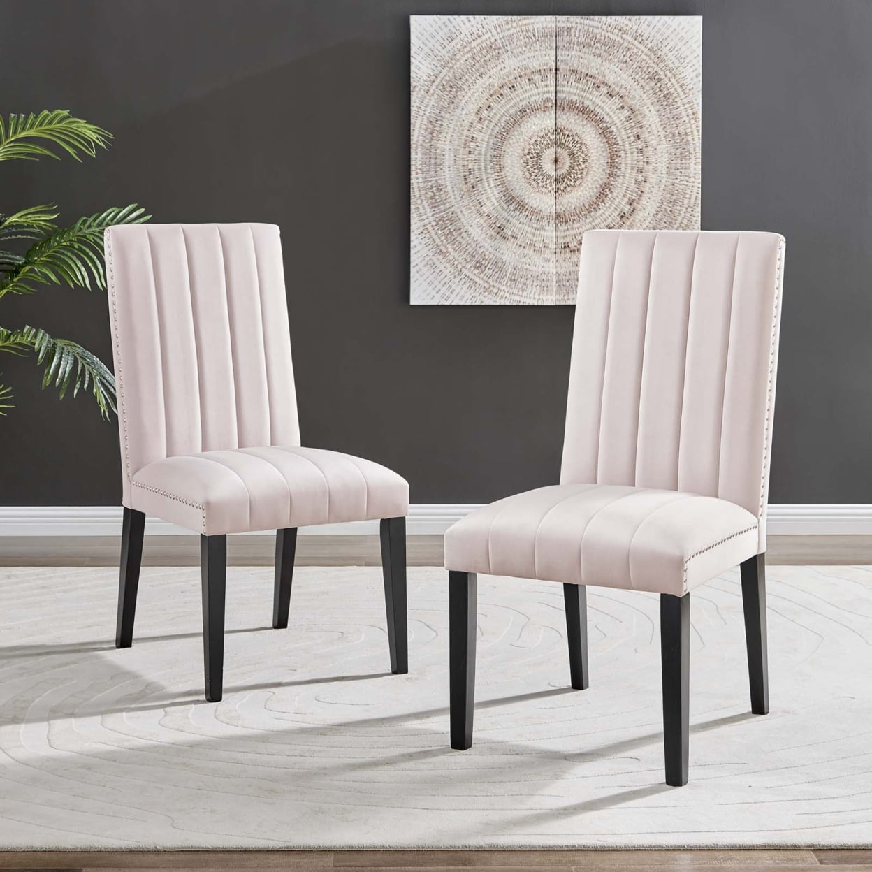 Luxe Modern Pink Velvet Upholstered Parsons Side Chair Set