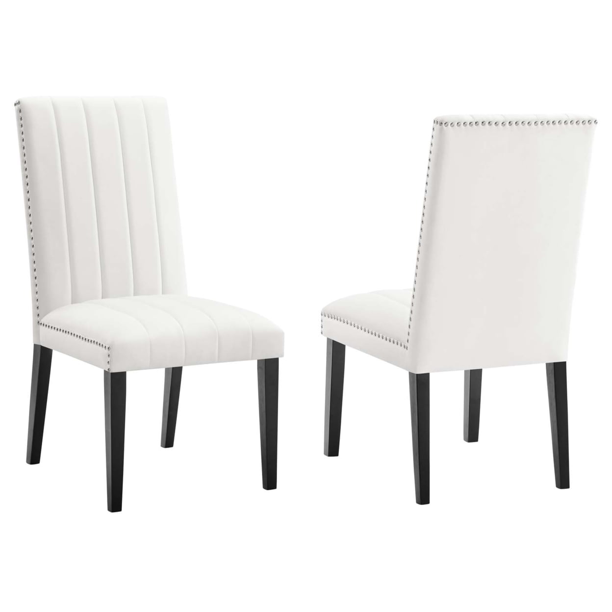 White Velvet Upholstered Parsons Side Chair Set with Wood Legs