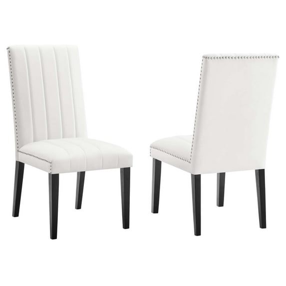 Modway Catalyst 19.5" Modern Velvet Dining Side Chairs in Black/White (Set of 2)