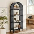 thumbnail image 1 of Celeste 67 Inch Tall Arched Natural Rattan Bookshelf in Black, 1 of 9