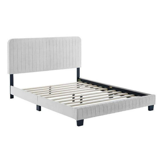 Modway Celine Channel Tufted Performance Velvet Full Platform Bed in Light Gray
