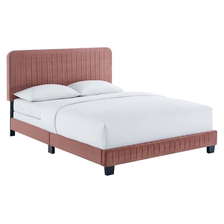 Modway Celine Channel Tufted Performance Velvet Twin Bed in Dusty Rose