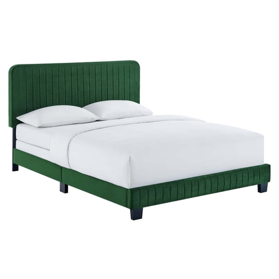 Modway Celine Channel Tufted Performance Velvet Twin Bed in Emerald