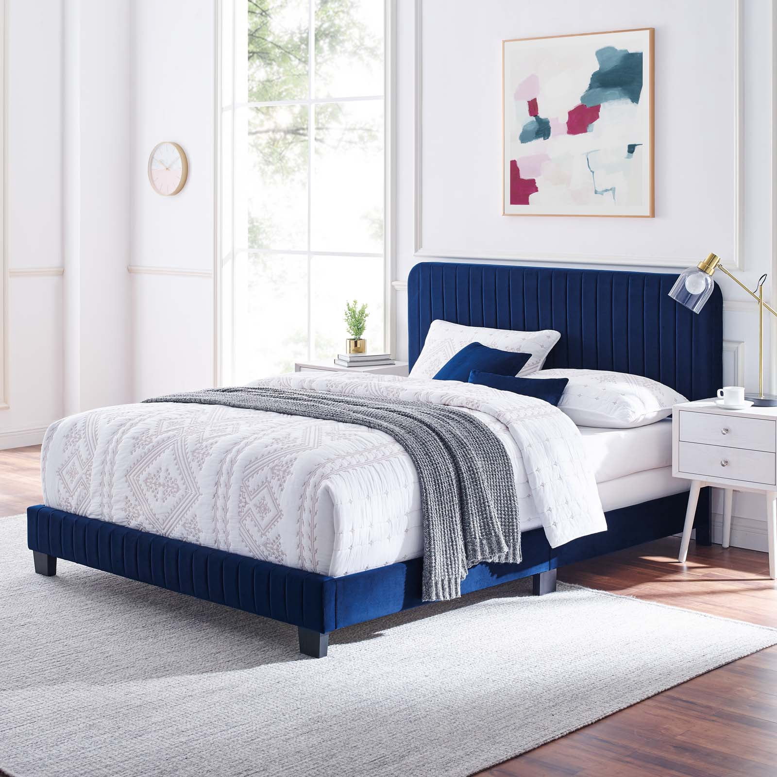 Modway Celine Channel Tufted Performance Velvet Twin Bed in Navy ...