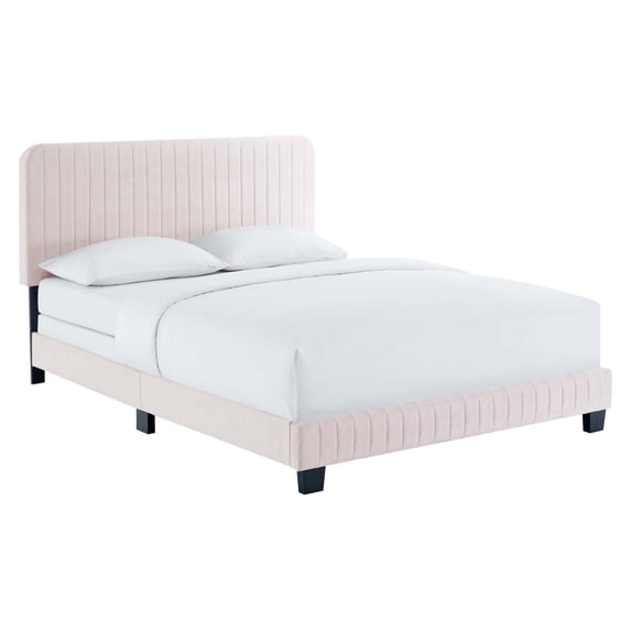 Modway Celine Channel Tufted Performance Velvet Twin Bed in Pink
