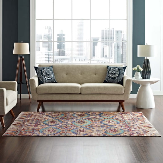 Modway Centehua Distressed Southwestern Aztec 8x10 Area Rug in Multicolored