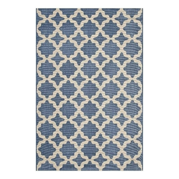 Modway Cerelia 108x143.5" Moroccan Trellis Fabric Area Rug in Blue and Beige