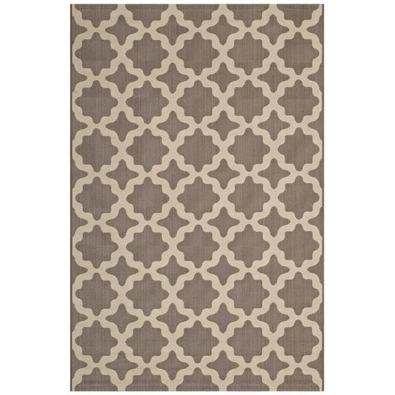 Modway Cerelia 108x143.5" Moroccan Trellis Fabric Area Rug in Light/Dark Beige