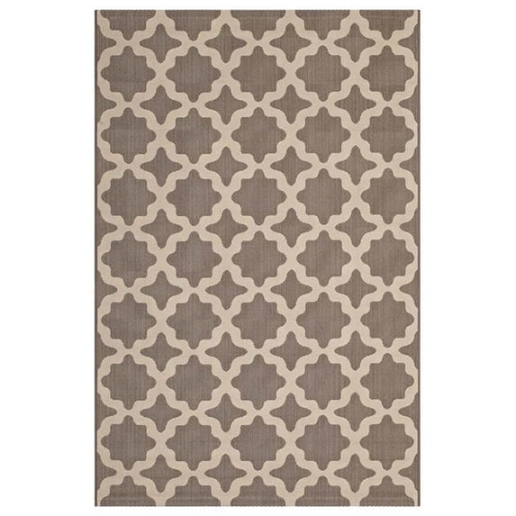 Modway Cerelia Moroccan Trellis 5x8 Indoor and Outdoor Area Rug in Light and Dark Beige