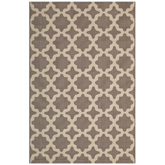 Modway Cerelia Moroccan Trellis 5x8 Indoor and Outdoor Area Rug in Light and Dark Beige