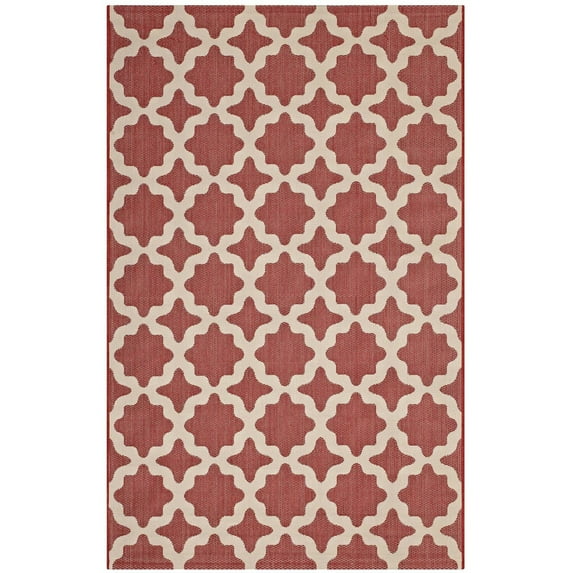 Modway Cerelia 63x90.5" Moroccan Trellis Polypropylene Area Rug in Red and Beige