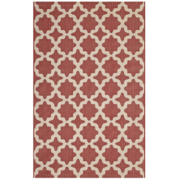 Modway Cerelia 63x90.5" Moroccan Trellis Polypropylene Area Rug in Red and Beige