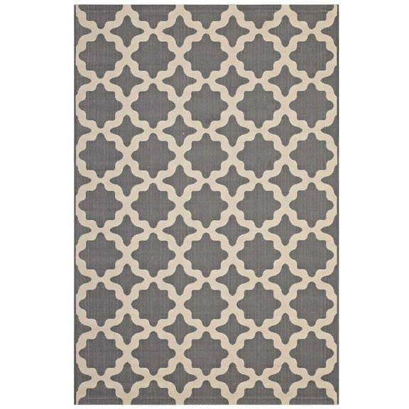 Modway Cerelia Moroccan Trellis 4x6 Indoor and Outdoor Area Rug in Gray and Beige