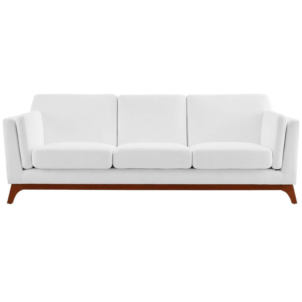 Chance 83.5'' White Fabric Sofa with Removable Cushions and Wood Frame