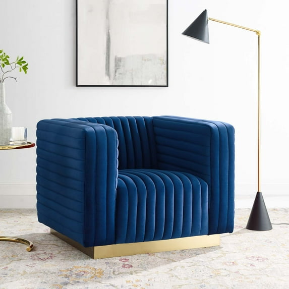 Modway Charisma Channel Tufted Performance Velvet Accent Armchair in Navy