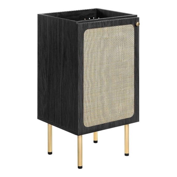 Modway Chaucer 18" Wood & Rattan Bathroom Vanity Cabinet in Black