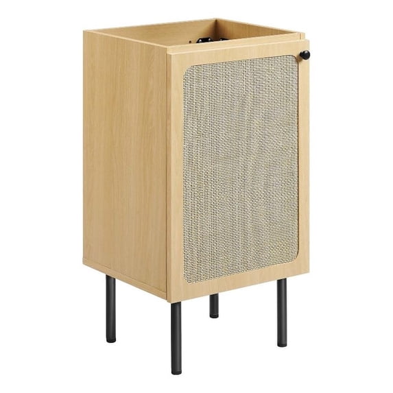 Modway Chaucer 18" Wood & Rattan Bathroom Vanity Cabinet in Oak
