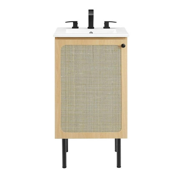 Modway Chaucer 18" Wood & Rattan Bathroom Vanity in Oak/White