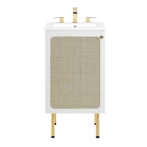 Modway Chaucer 18" Wood & Rattan Bathroom Vanity with Adjustable Shelf in White