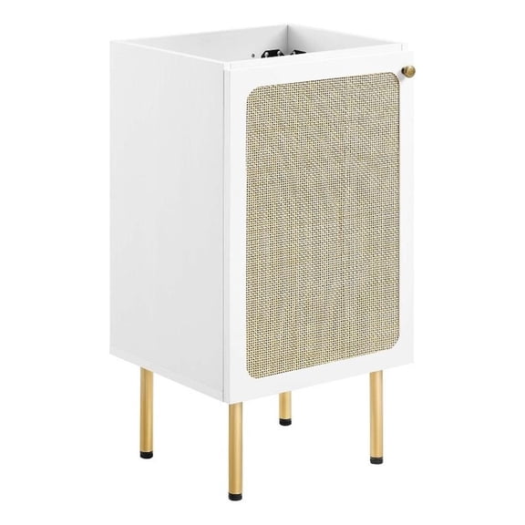 Modway Chaucer 18" Wood & Rattan Bathroom Vanity Cabinet in White