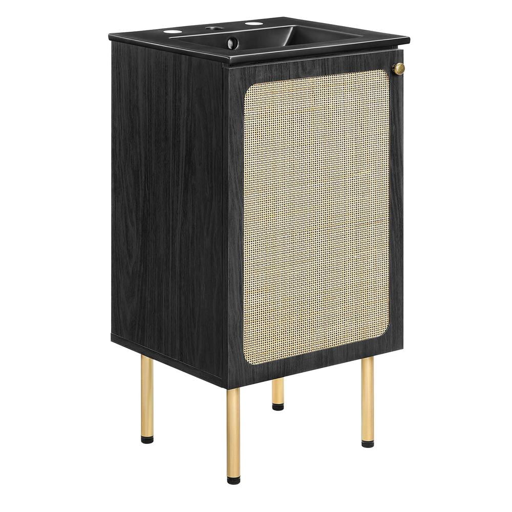 Chaucer Black and Gold Rattan Bathroom Vanity with Ceramic Basin