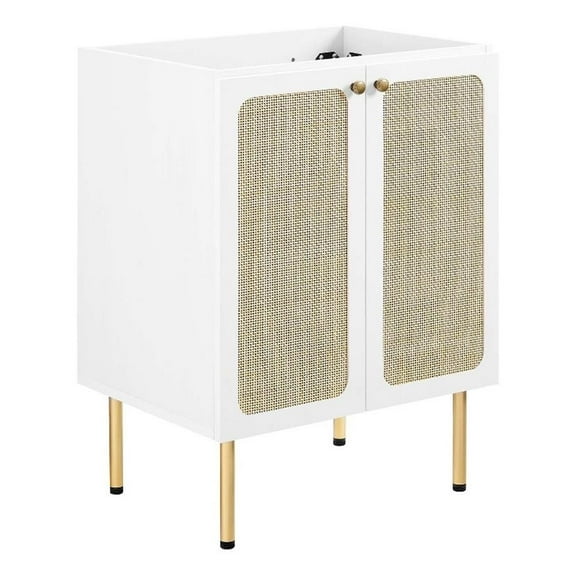 Modway Chaucer 24" Wood & Rattan Bathroom Vanity Cabinet in White