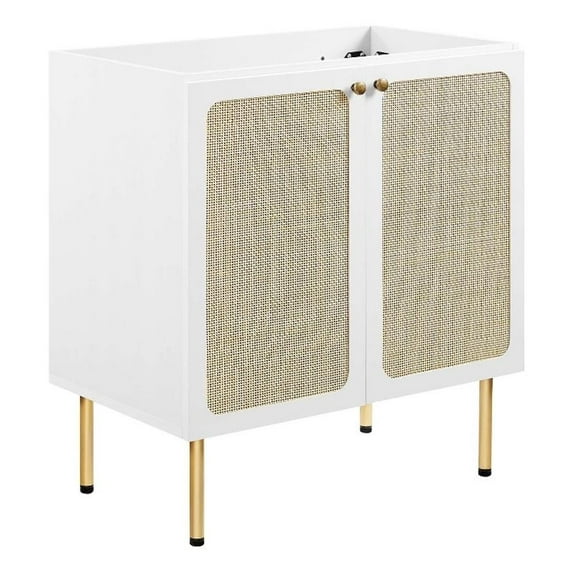 Modway Chaucer 30" Wood & Rattan Bathroom Vanity Cabinet in White