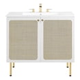 thumbnail image 1 of Modway Chaucer 36" Wood & Rattan Bathroom Vanity with Adjustable Shelf in White, 1 of 16