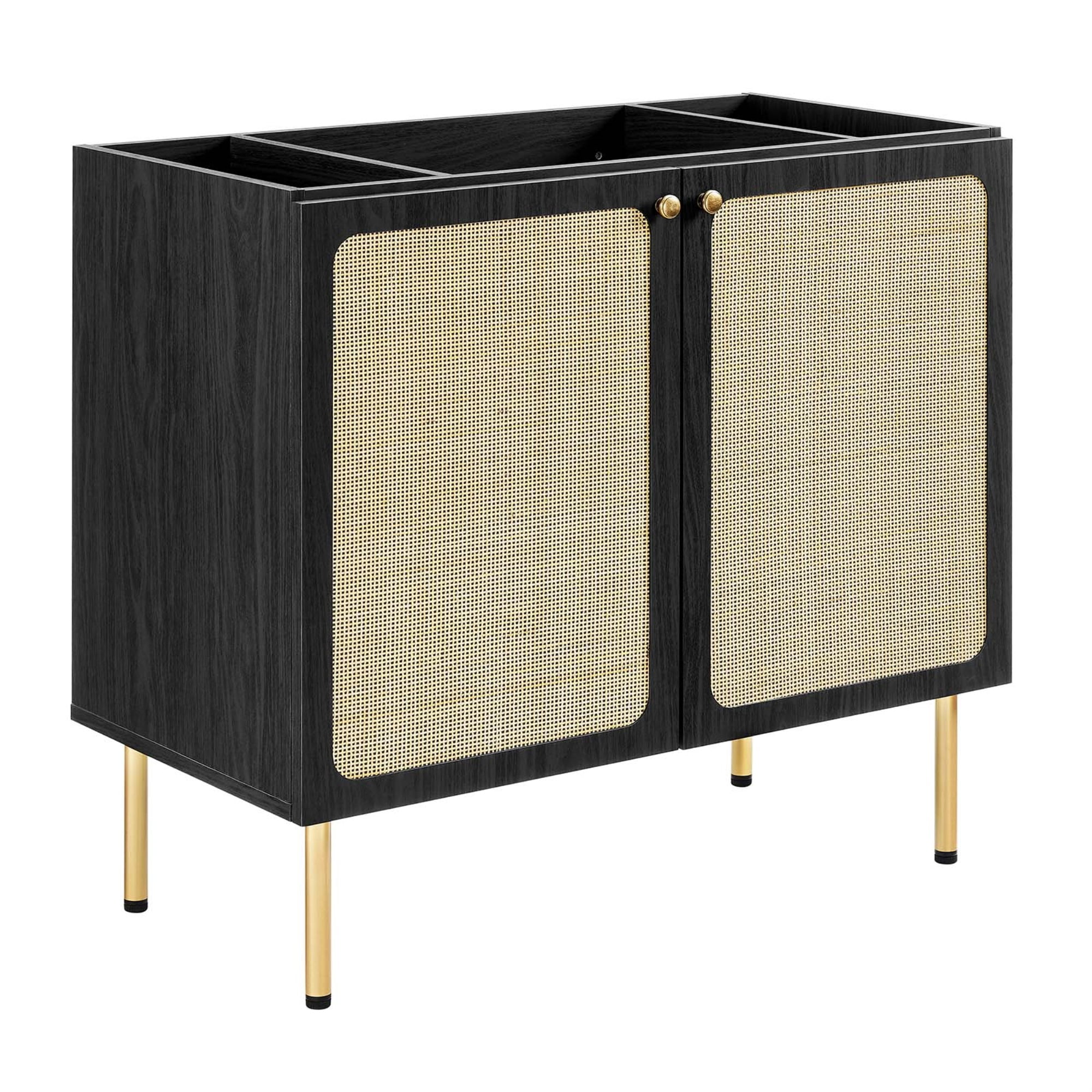 Modway Chaucer 36" Wood & Rattan Bathroom Vanity Cabinet in Black ...