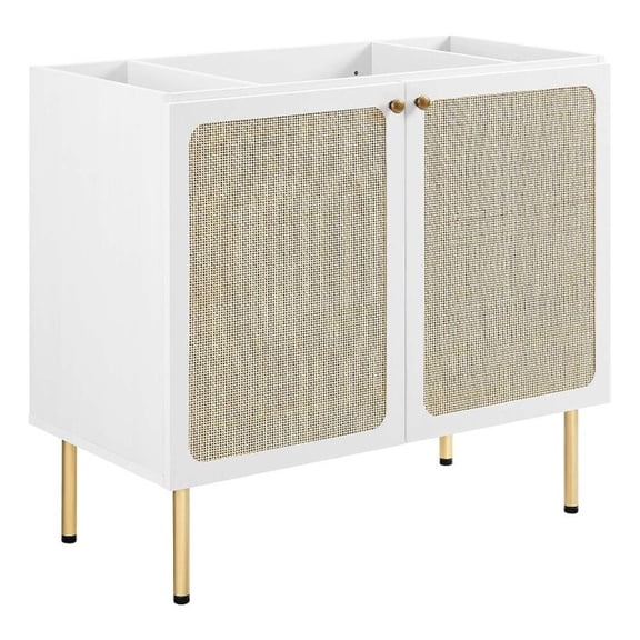 Modway Chaucer 36" Wood & Rattan Bathroom Vanity Cabinet in White