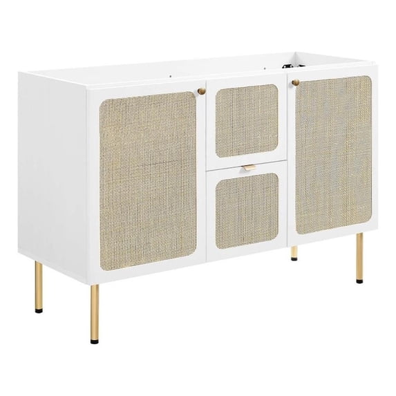 Modway Chaucer 48" Wood & Rattan Bathroom Vanity Cabinet in White