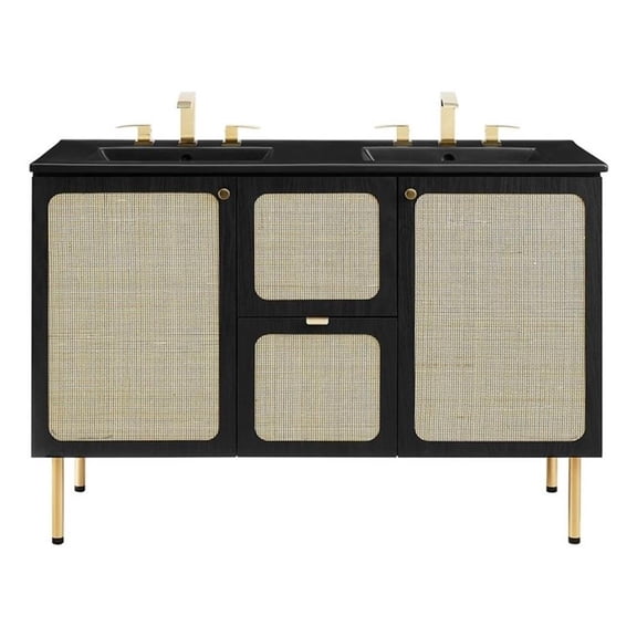 Modway Chaucer 48" Double Sink Wood & Metal Bathroom Vanity in Black